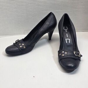 YIN Black Leather Studded Buckle Pumps Made in Italy Size 37.5 Heels Vero Cuoio